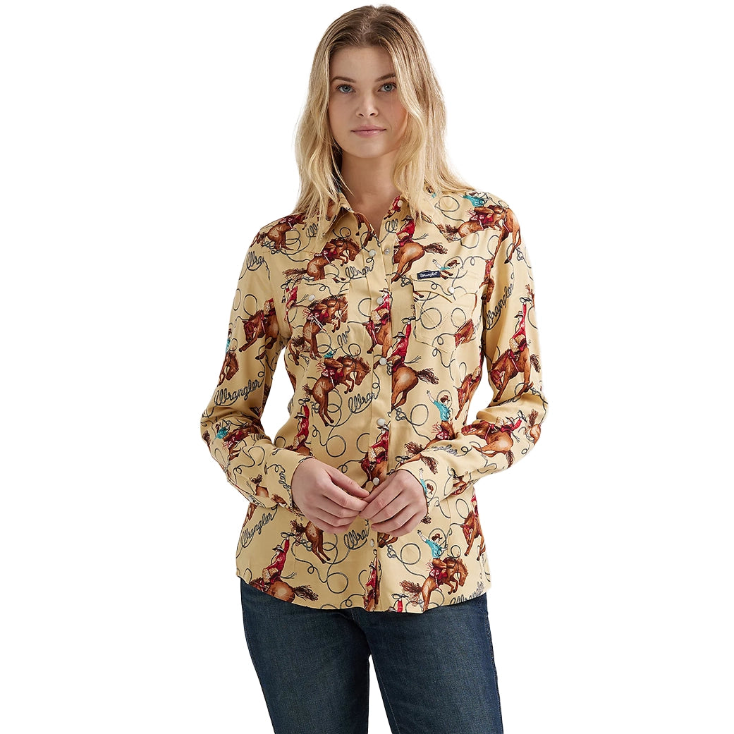 Body Design Wrangler Women's Bucking Horse Pearl Snap Long Sleeve