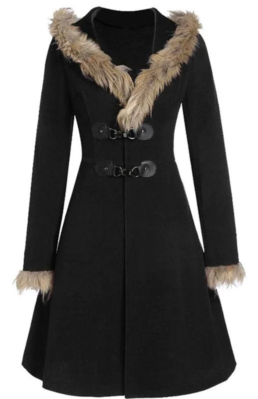 Unique Design Women's Solid Color Fur Duffle Coat