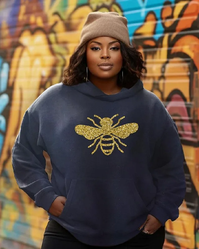 British Fashion Golden Glitter Honey Bee Long Sleeves Hoodie