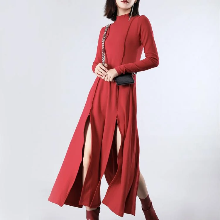 Women Split High Neck Irregular Fall Dresses