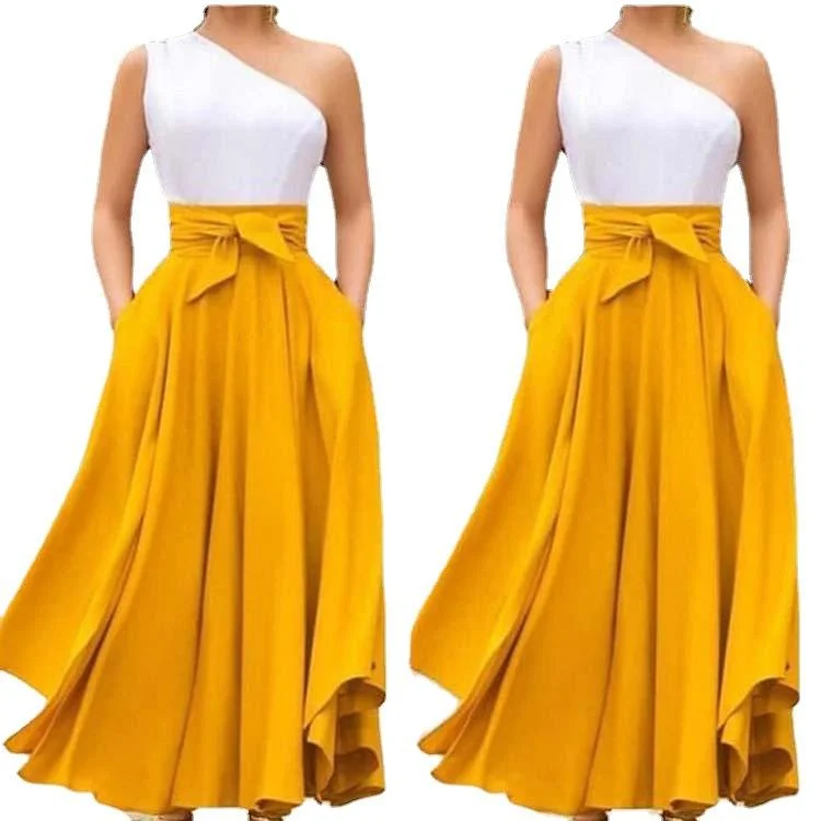 Elegant Style One Shoulder Sleeveless Belt Long Dresses