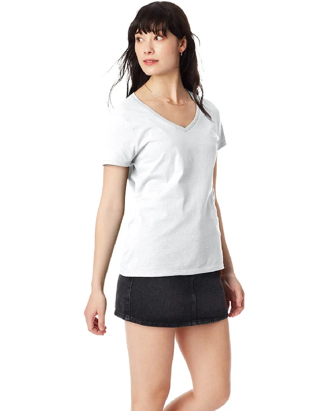 Body Design Hanes Ladies Ringspun Cotton Nano V-Neck T-Shirt | White