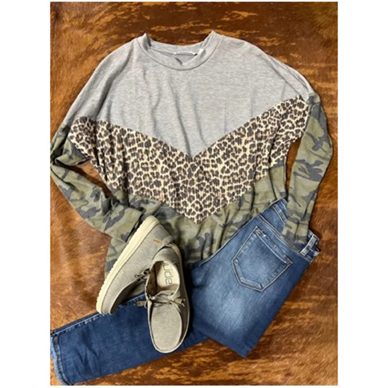 Carefree Women's Grey, Cheetah, & Camo Long Sleeve Shirt