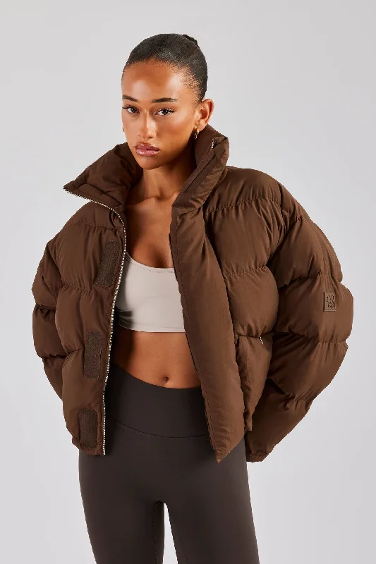 Body Design Oversized Padded Puffer Jacket - Chocolate