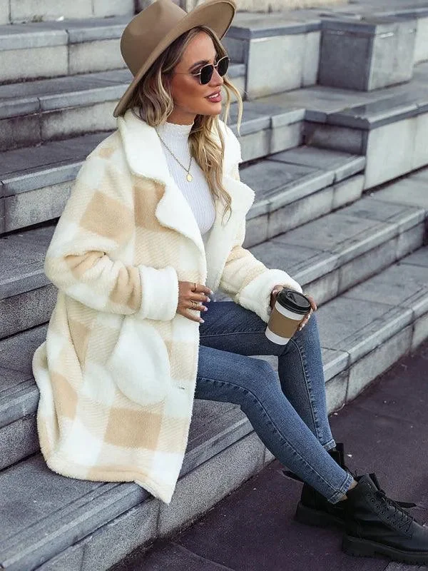 Denim Design Oversized Plaid Women Overcoat