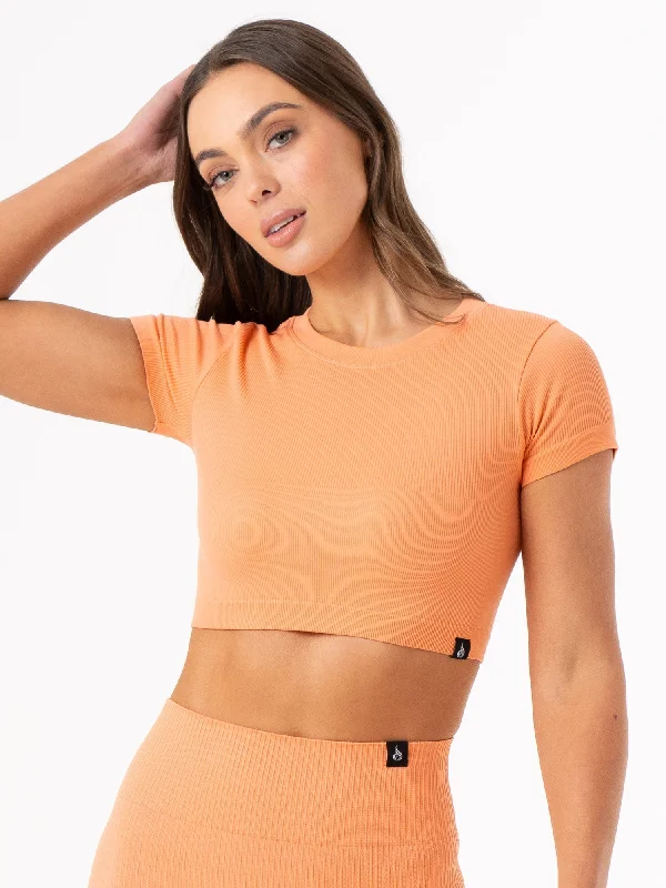 Sports Design Rib Seamless T-Shirt - Mango