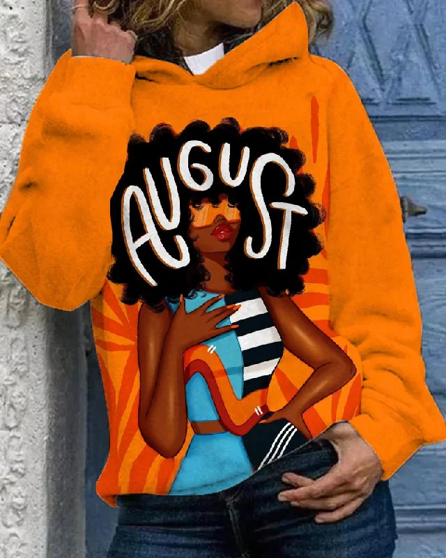 Sports Cool August Afro Girl Long Sleeves Hoodie