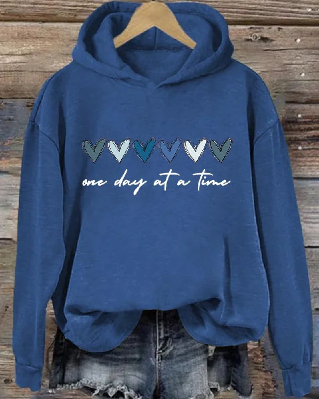 Carefree Women's Slogan One Day At A Time   Long Sleeve Hoodie
