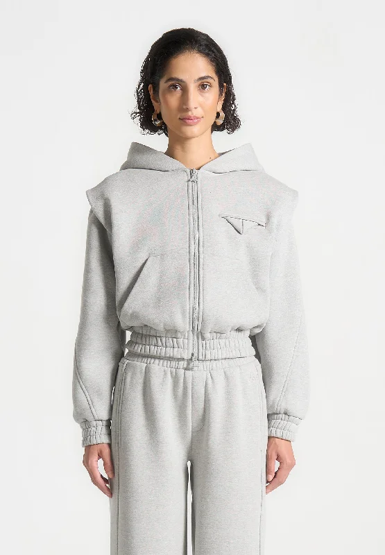 High-end Fabrics Éternelle Wide Shoulder Zip Through Hoodie - Grey