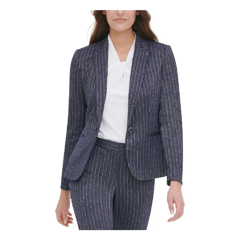 French Style Tommy Hilfiger Women's Striped One-Button Blazer Navy Size 6