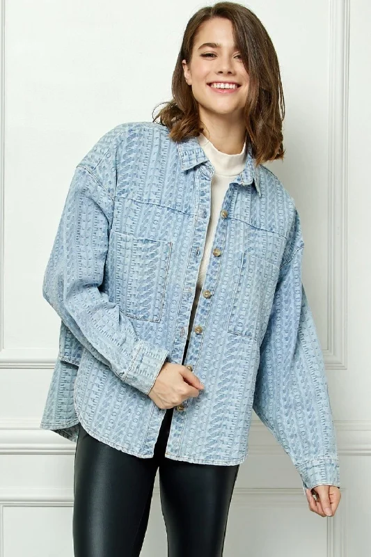 Youthful Veveret Button Up Dropped Shoulder Denim Top