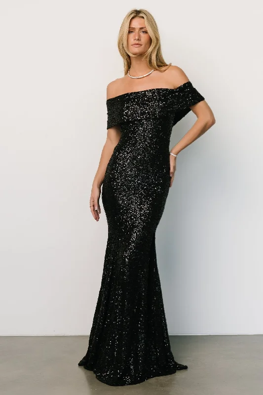 Yvonne Off Shoulder Sequin Gown | Black