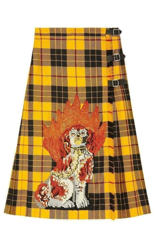 Warm Atmosphere Embroidered Tartan Wool Skirt