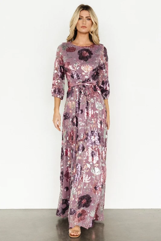 Fresh And Simple Destiny Sequin Maxi Dress | Lilac Floral