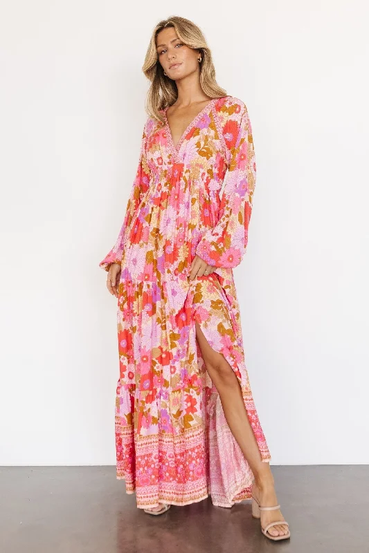 French Retro Malena Maxi Dress | Pink Multi