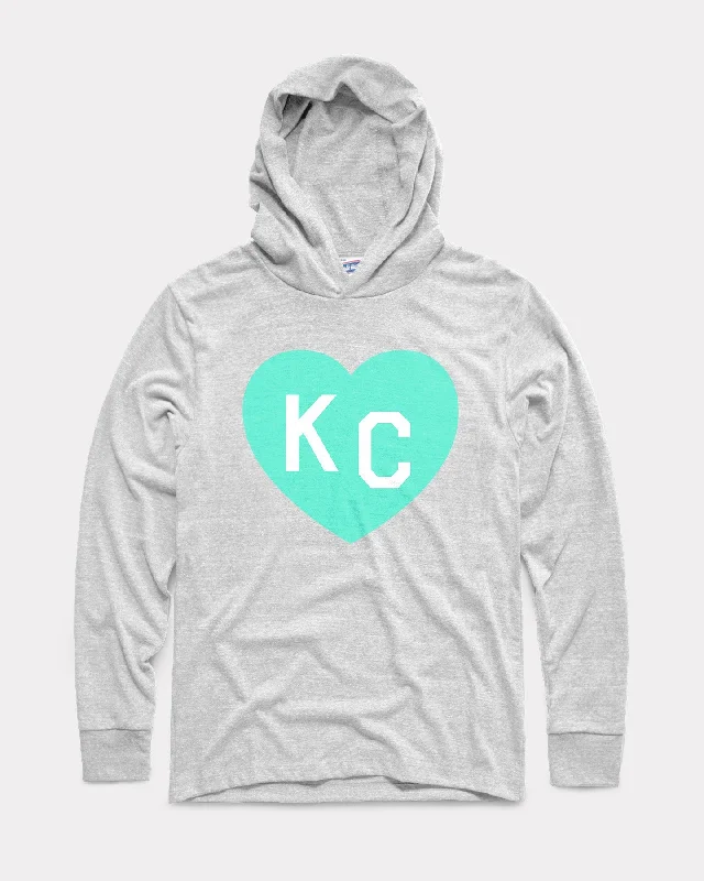 French Retro Ash & Teal KC Heart Lightweight Hoodie