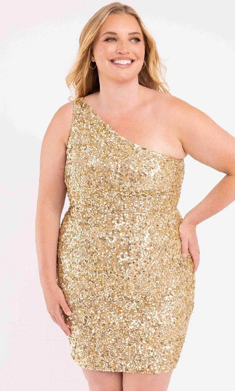 Primavera Couture 3883 - Sequined Asymmetrical Short Dress