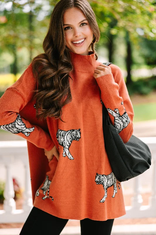 British Fashion Quick Decisions Rust Orange Tiger Sweater