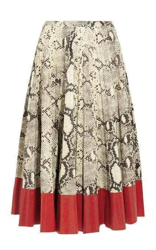 Fashion Style Pleated Snake-Effect Leather Skirt