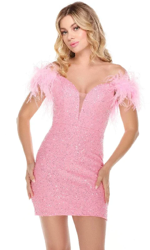 Alyce Paris 4556 - Feathered Sleeves Cocktail Dress