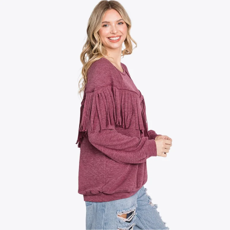 Casual Street Women's Burgundy Fringe Sweatshirt