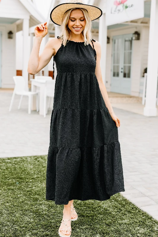 Wearable At Home Or Out Living The Dream Black Tiered Maxi Dress