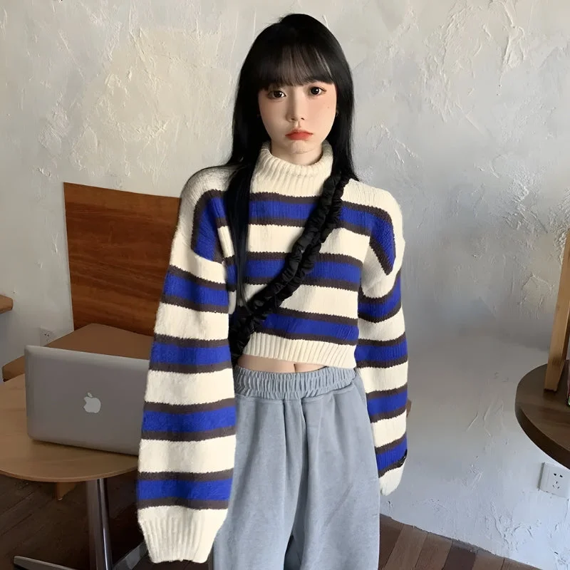 Elegant Tailoring Striped Cropped Sweater