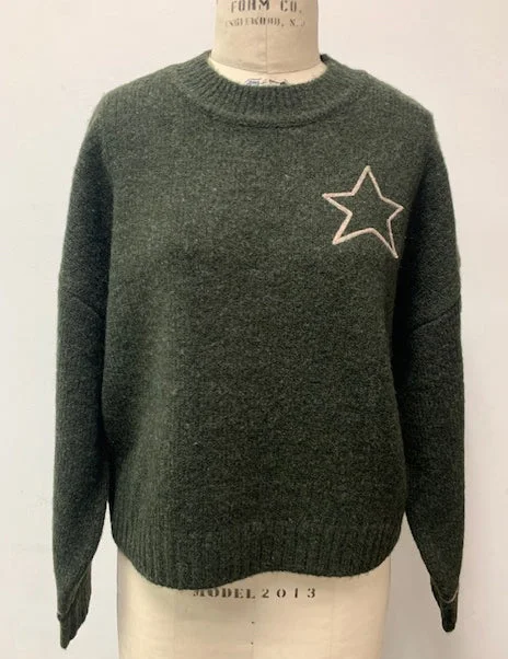 Urban Style Sundry Cable Sleeve Sweater with Embroidery in Fern