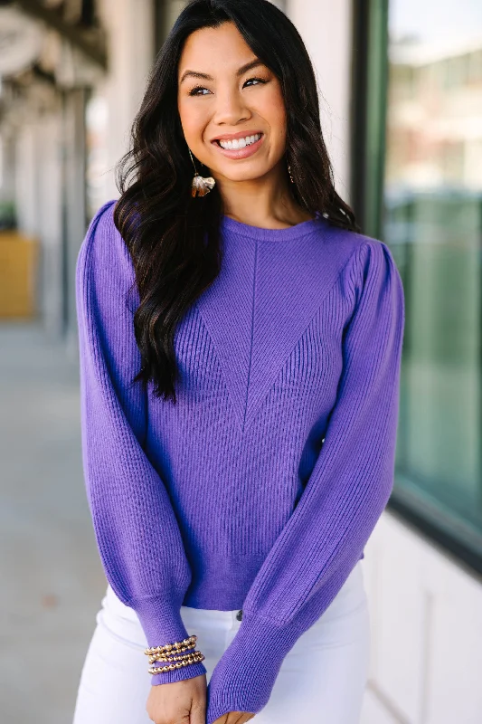 Low-key Luxury Seek Happiness Lavender Purple Ribbed Sweater