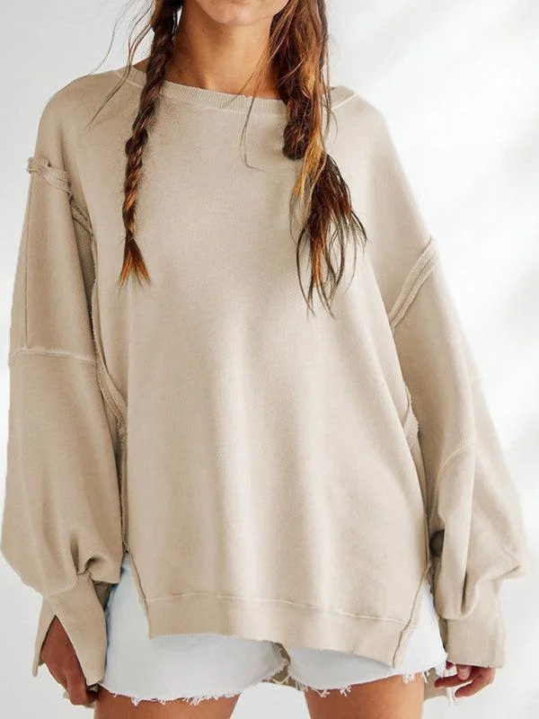 Fashionable And Versatile Side Slits Women Sweatshirt
