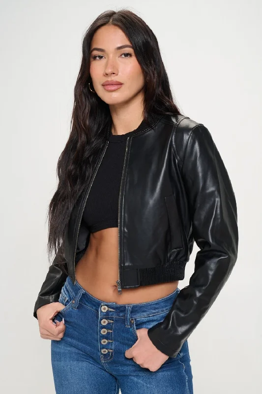 Slightly Flared Design Coalition LA Zip Up Cropped Bomber Jacket