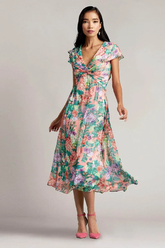 Casual Street Tadashi Shoji CAY21073MD - V-Neck Floral Midi Dress