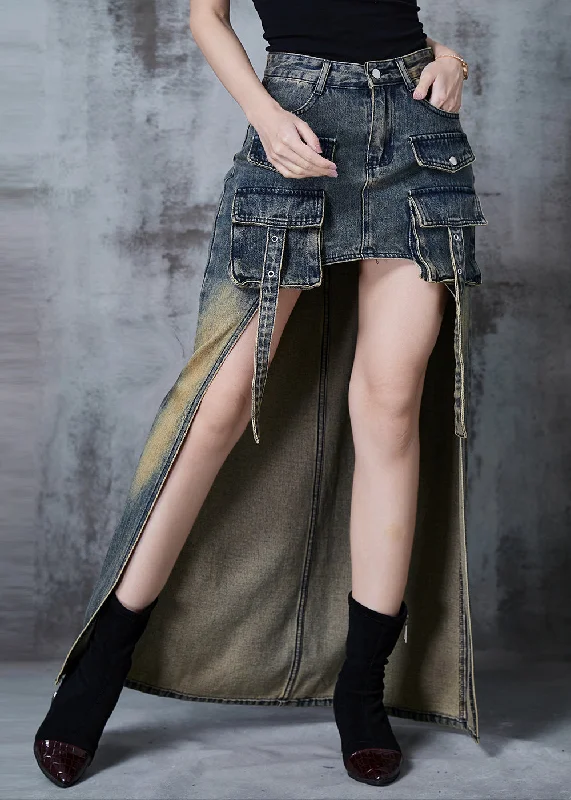 Unique Low High Design Pockets Denim Skirts Summer