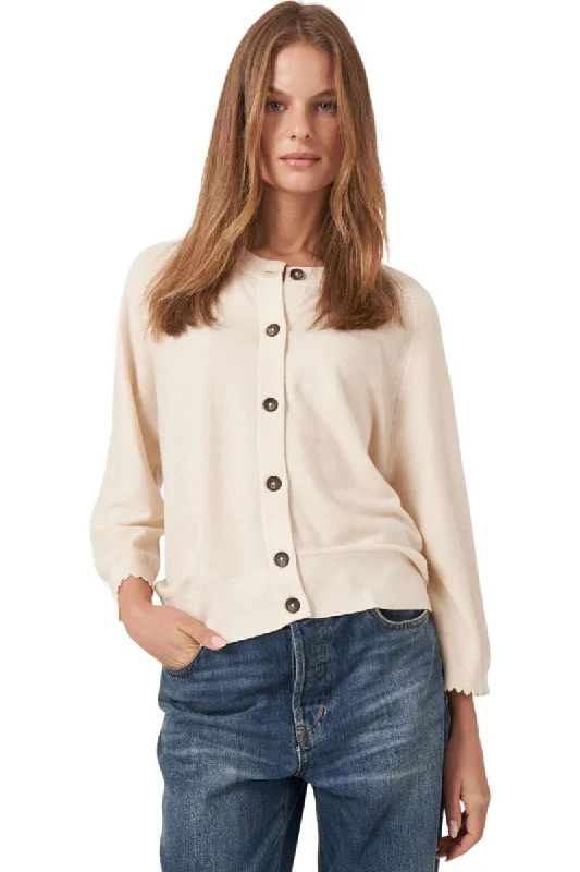 Slim Fit Repeat Cotton Cashmere Blend Cardigan with Raglan Sleeves in Ivory