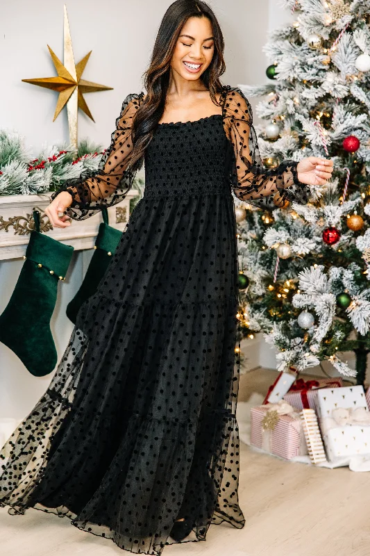 Luxury Temperament Feeling Your Best Black Polka Dot Maxi Dress