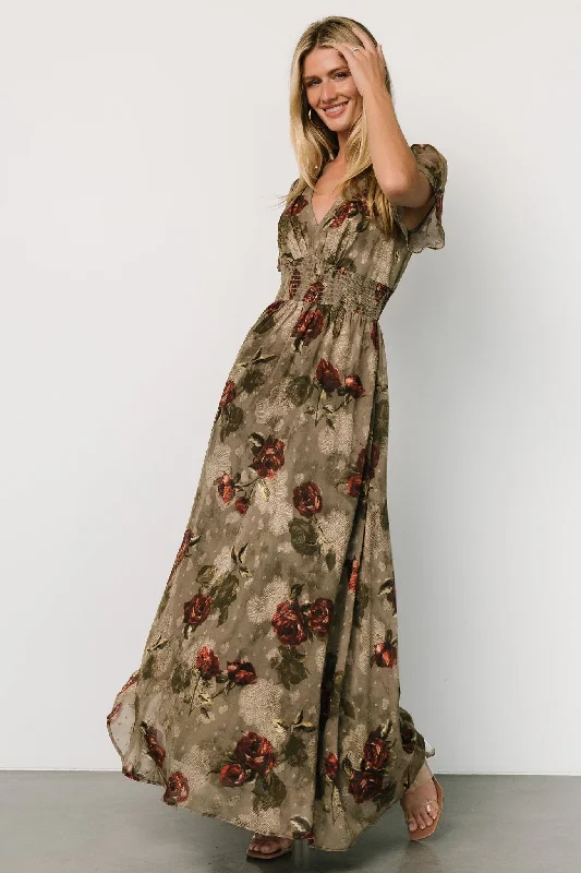 Fresh And Natural Birdie Maxi Dress | Olive Floral