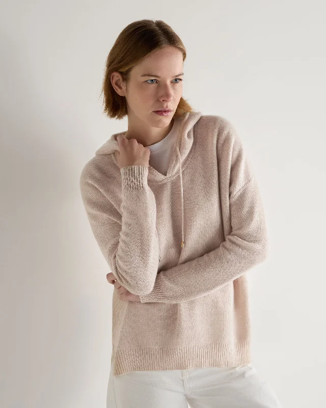 French Retro Women's Honeycomb Hooded Cashmere Sweater Ecru White
