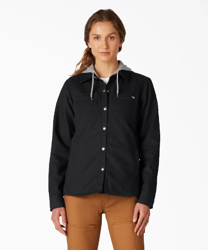 Playful Style Dickies Women's Duck Hooded Shirt Jacket - Black