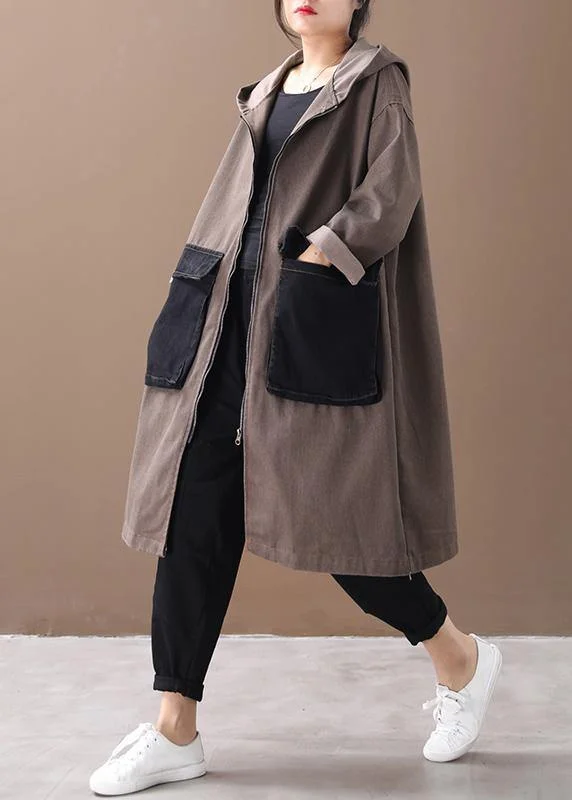 Slim Fit French hooded Large pockets Fine tunics for women denim khaki Knee winter outwear Slim Fit French hooded Large pockets Fine tunics for women denim khaki Knee winter outwear