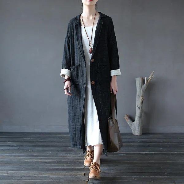Advanced Customization Winter Fashion Cotton Linen Long Women Trench Loose Coat