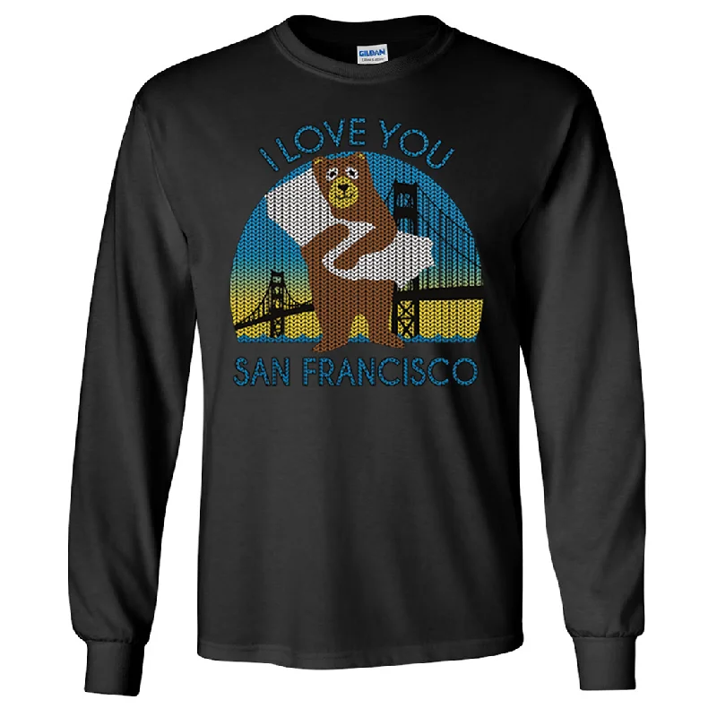 Wearable At Home Or Out I Love You SF Knit Style Bear Long Sleeve Shirt