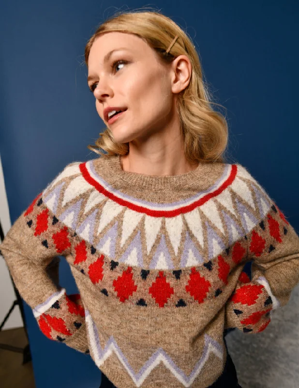 Unique Design Sundry Fairisle Sweater in Taupe