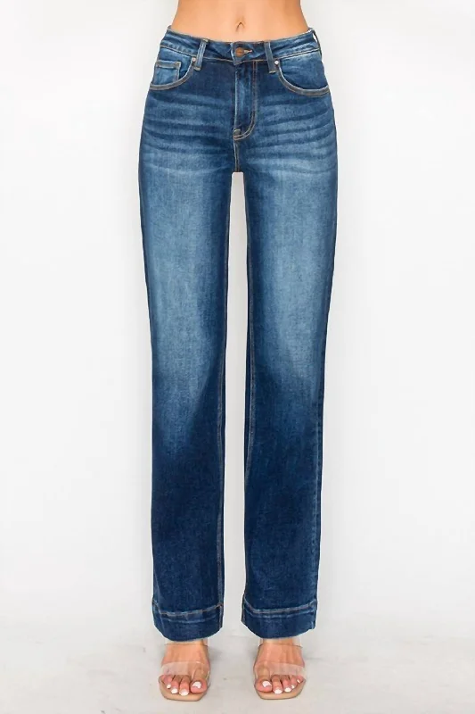 Fashion Elements High Rise Straight Jeans Dark In Blue
