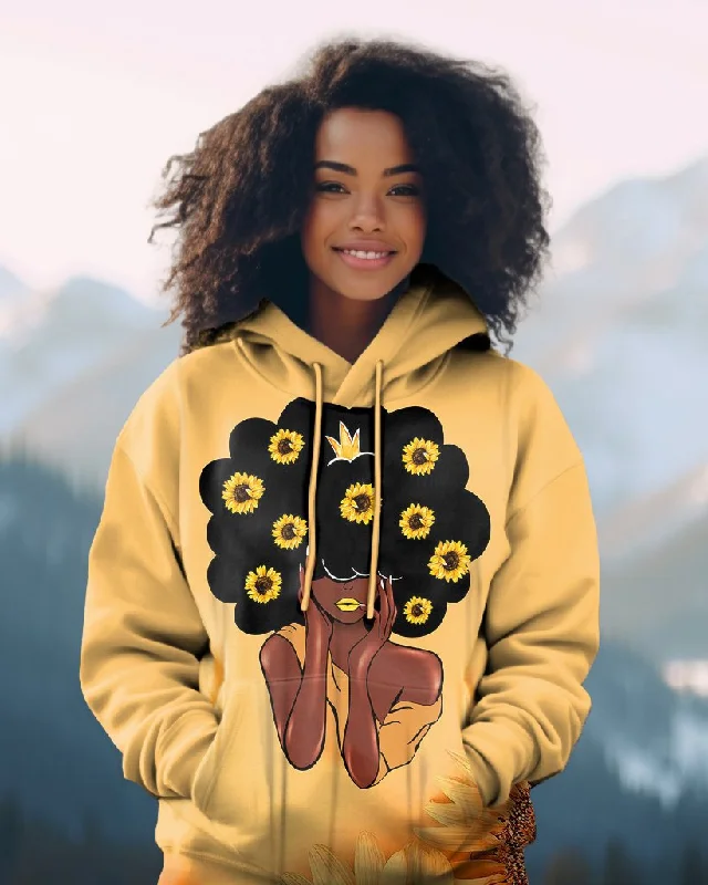 Exquisite Fabrics Sunflower Brown Girl Long Sleeves Hoodie