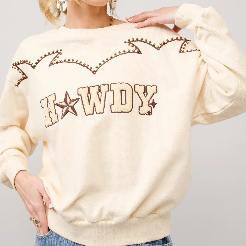 Minimalism Women's Cream Boot Stitch Howdy Sweatshirt