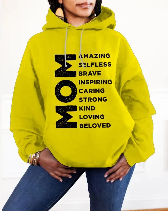 Embroidered Letters Mom Is Me Letter Print Unisex Long-sleeved Hoodie