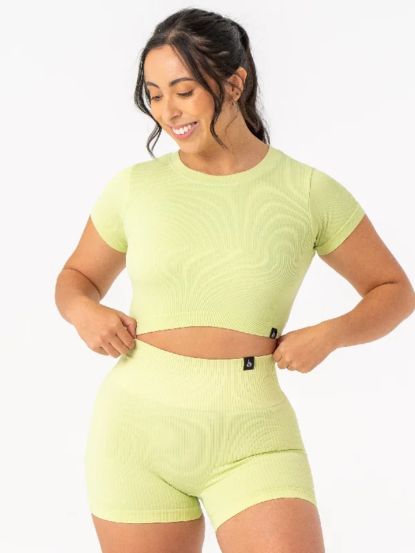 College Style Rib Seamless T-Shirt - Lime