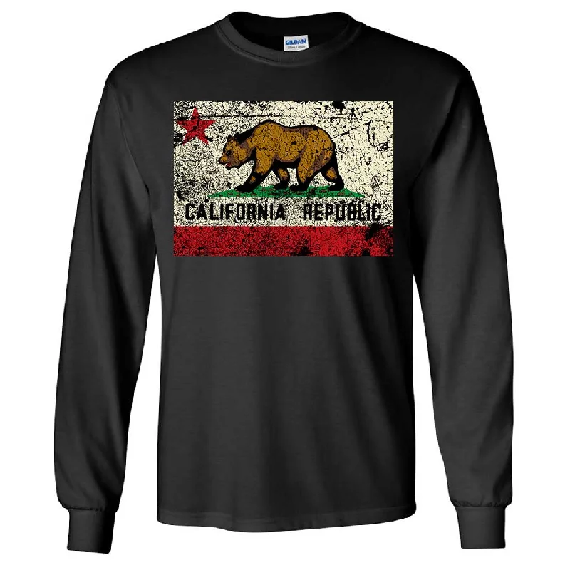 Stunning Fashion California State Flag Distressed Long Sleeve Shirt