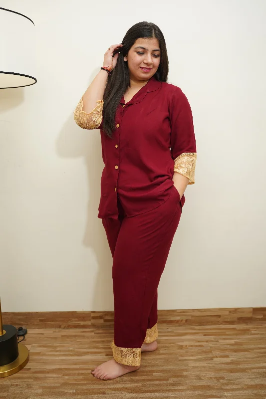 Maroon Mirage Rayon Night Suit