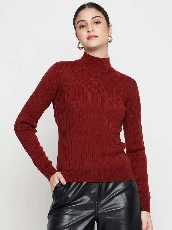 Elegant And Noble Women's Casual  Rust High neck Pullover Sweater